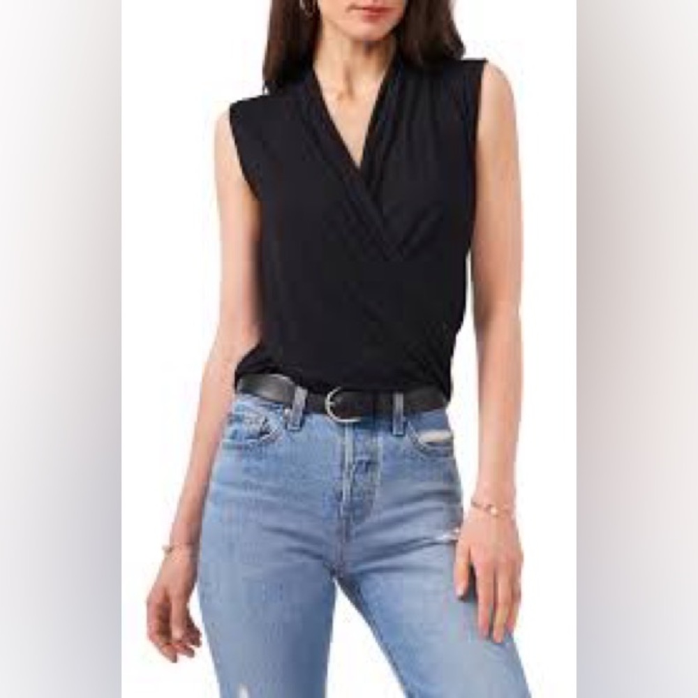 1 State Women’s Black Surplice Wrap Sleeveless Jersey Tank Top Size XS